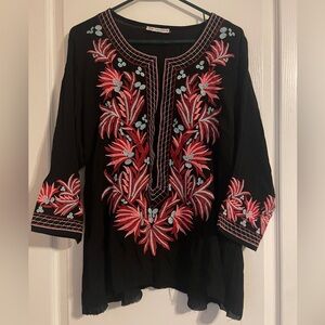Cute Options‎ Floral Embroidered Tunic Beach Cover Up Measures Size M/L Vacation